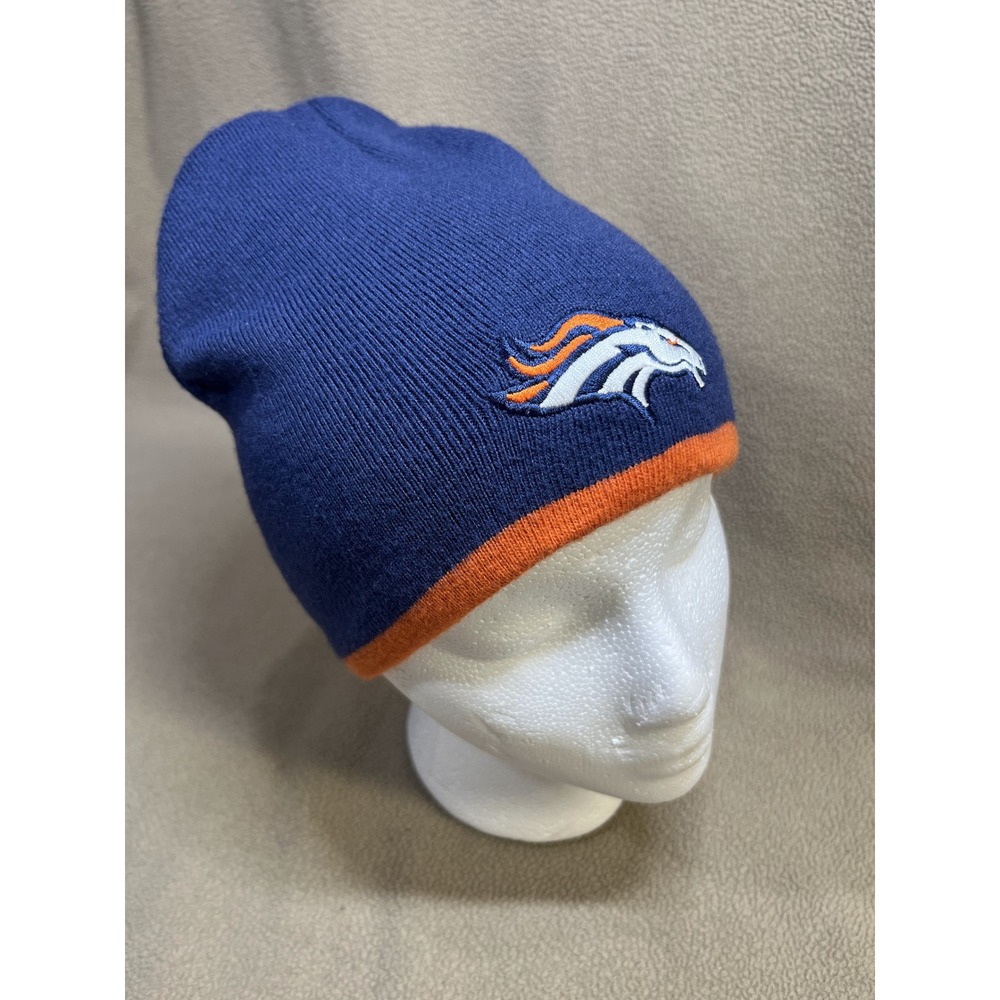 NFL Team Apparel Denver Broncos Knit Beanie Hat Navy/Orange Embroidered Logo